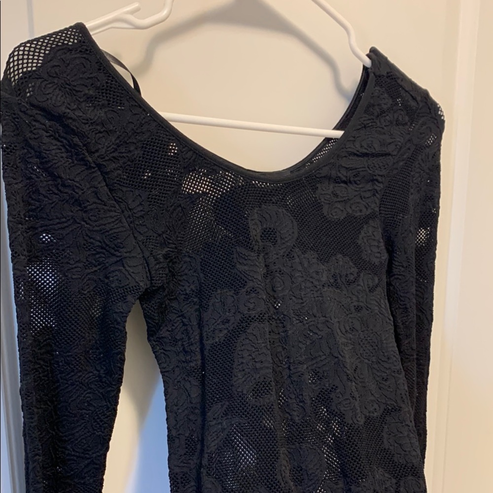 Bebe Black Long Sleeve lace body con body suit